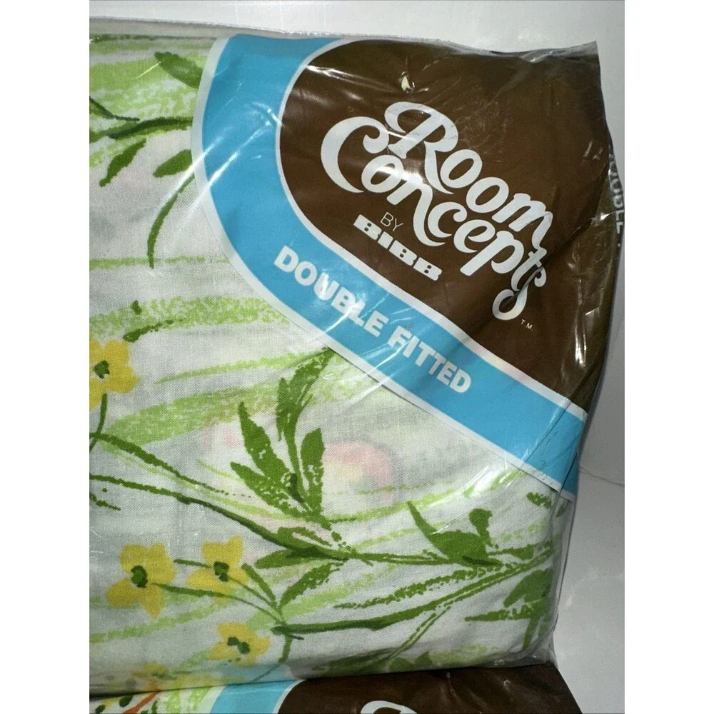 VTG Bibb Room Concepts Double Bed Flat & Fitted Sheet NEW Spring Meadow